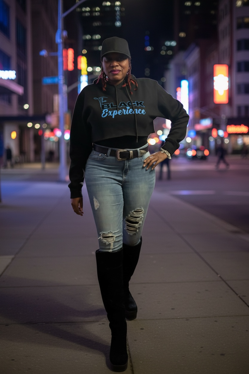 "The Black Experience" Flock Logo Crop Hoodie