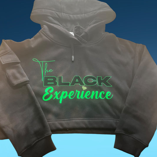 “The Black Experience” Women's Fleece Lined Black Crop Hoodie